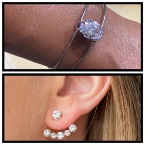 NWOT White Rhinestone Bracelet with Gold and White Rhinestone Earrings Set